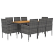 Bowery Hill PE Rattan & Solid Acacia Wood Large Outdoor Dining Set in Gray