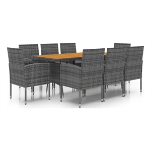 Bowery Hill PE Rattan & Solid Acacia Wood Large Outdoor Dining Set in Gray