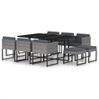 Bowery Hill Contemporary Poly Rattan 11 Piece Garden Dining Set in Gray