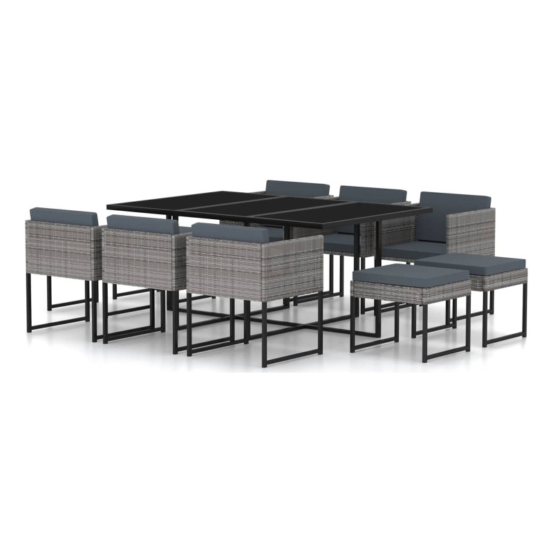Bowery Hill Contemporary Poly Rattan 11 Piece Garden Dining Set in Gray
