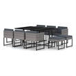 Bowery Hill Contemporary Poly Rattan 11 Piece Garden Dining Set in Gray