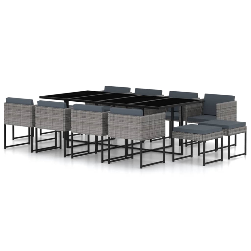 Bowery Hill Poly Rattan Large Seats 12 Garden Dining Set in Gray