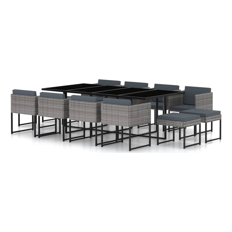 Bowery Hill Poly Rattan Large Seats 12 Garden Dining Set in Gray