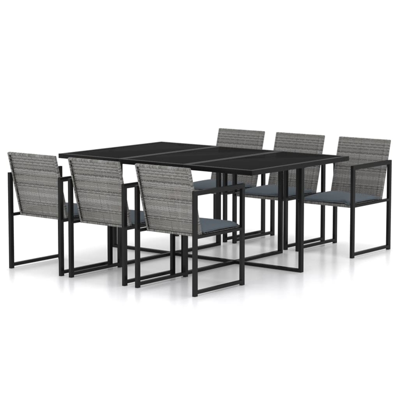 Bowery Hill Poly Rattan 7 Piece Removable Covers Outdoor Dining Set in Gray