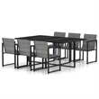 Bowery Hill Poly Rattan 7 Piece Removable Covers Outdoor Dining Set in Gray