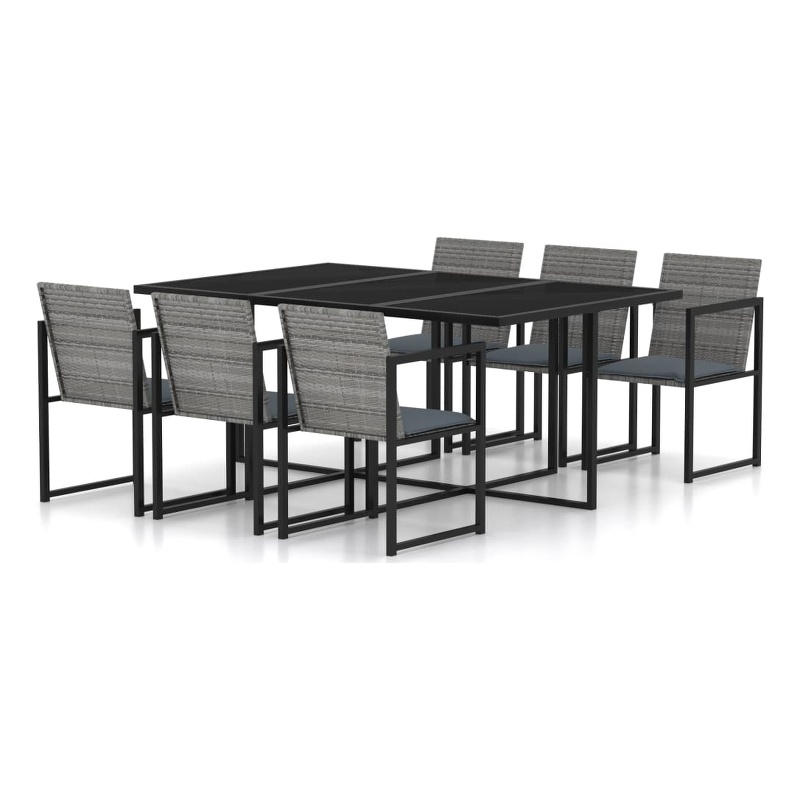 Bowery Hill Poly Rattan 7 Piece Removable Covers Outdoor Dining Set in Gray