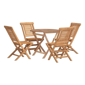 Bowery Hill Solid Teak Wood Standard Foldable Garden Dining Set in Brown