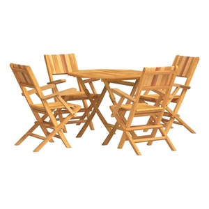 Bowery Hill Solid Teak Wood Medium Foldable Garden Dining Set in Teak/Brown