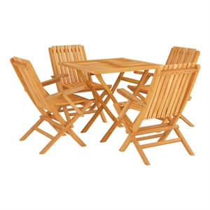 Bowery Hill Solid Teak Wood 5 Piece Foldable Garden Dining Set in Brown