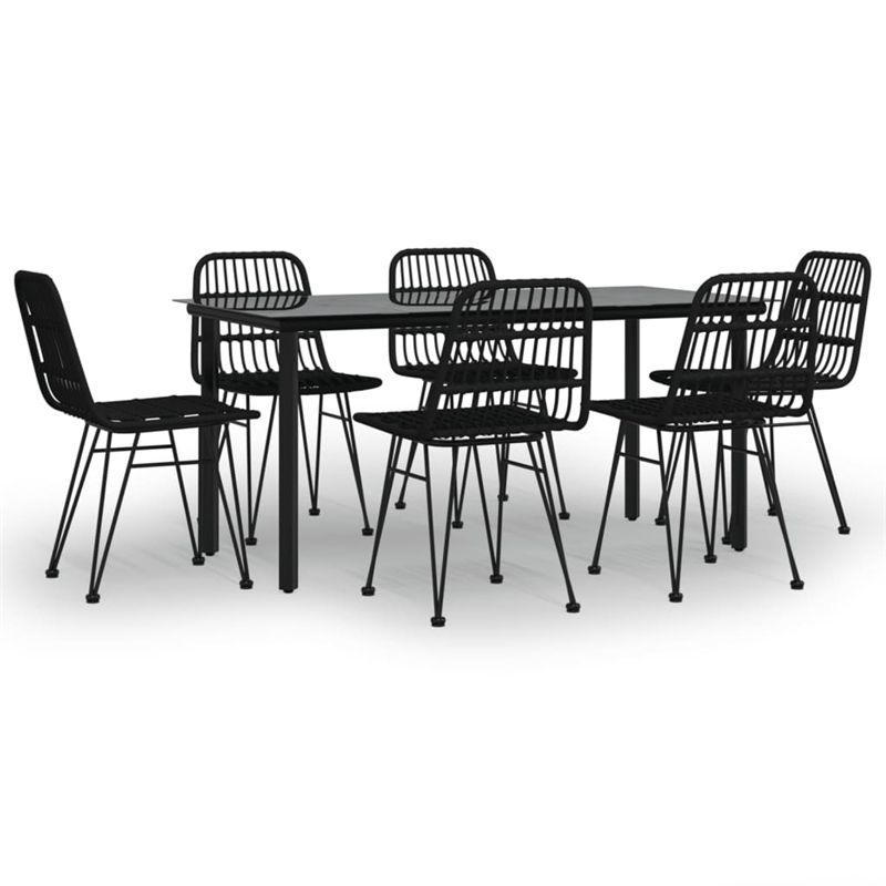Bowery Hill Poly Rattan/Steel/Tempered Glass Standard Garden Dining Set in Black