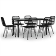 Bowery Hill Poly Rattan/Steel/Tempered Glass Standard Garden Dining Set in Black