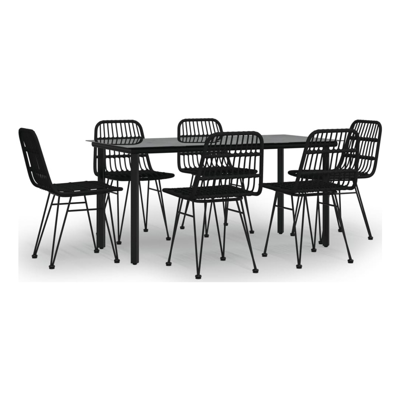 Bowery Hill Poly Rattan/Steel/Tempered Glass Standard Garden Dining Set in Black