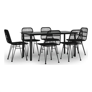 Bowery Hill Poly Rattan/Steel/Tempered Glass Standard Garden Dining Set in Black