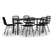 Bowery Hill Poly Rattan/Steel/Tempered Glass Standard Garden Dining Set in Black