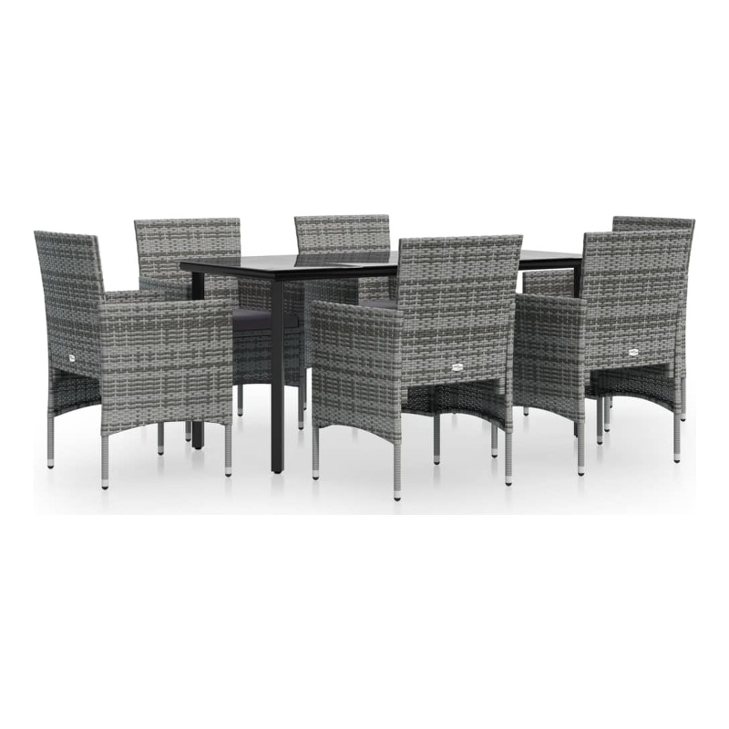 Bowery Hill Contemporary Poly Rattan 7 Piece Garden Dining Set in Gray
