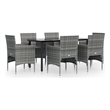 Bowery Hill Contemporary Poly Rattan 7 Piece Garden Dining Set in Gray