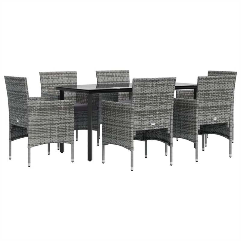 Bowery Hill Contemporary Poly Rattan 7 Piece Garden Dining Set in Gray