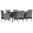 Bowery Hill Contemporary Poly Rattan 7 Piece Garden Dining Set in Gray
