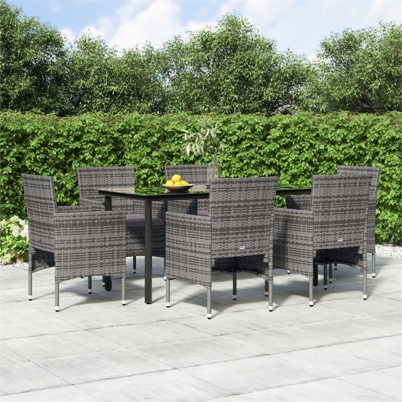 Bowery Hill Contemporary Poly Rattan 7 Piece Garden Dining Set in Gray
