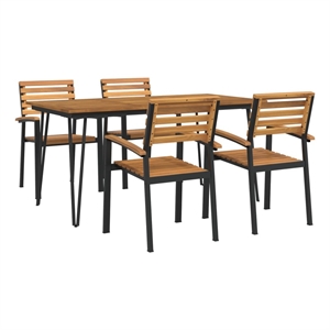 Bowery Hill Solid Acacia Wood and Powder-Coated Steel Garden Dining Set in Brown