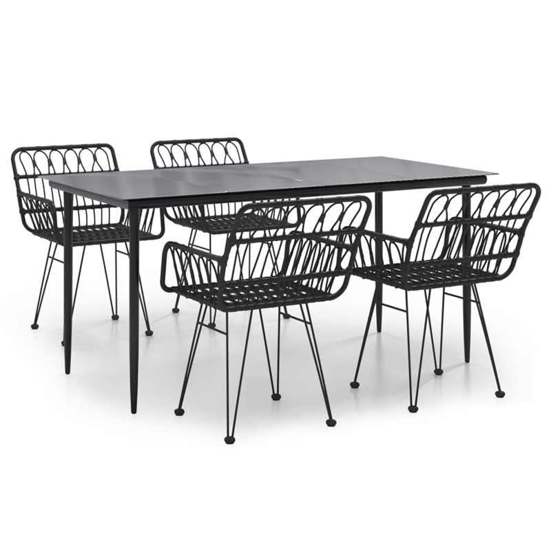 Bowery Hill Poly Rattan & Tempered Glass Medium Garden Dining Set in Black