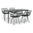 Bowery Hill Poly Rattan & Tempered Glass Medium Garden Dining Set in Black