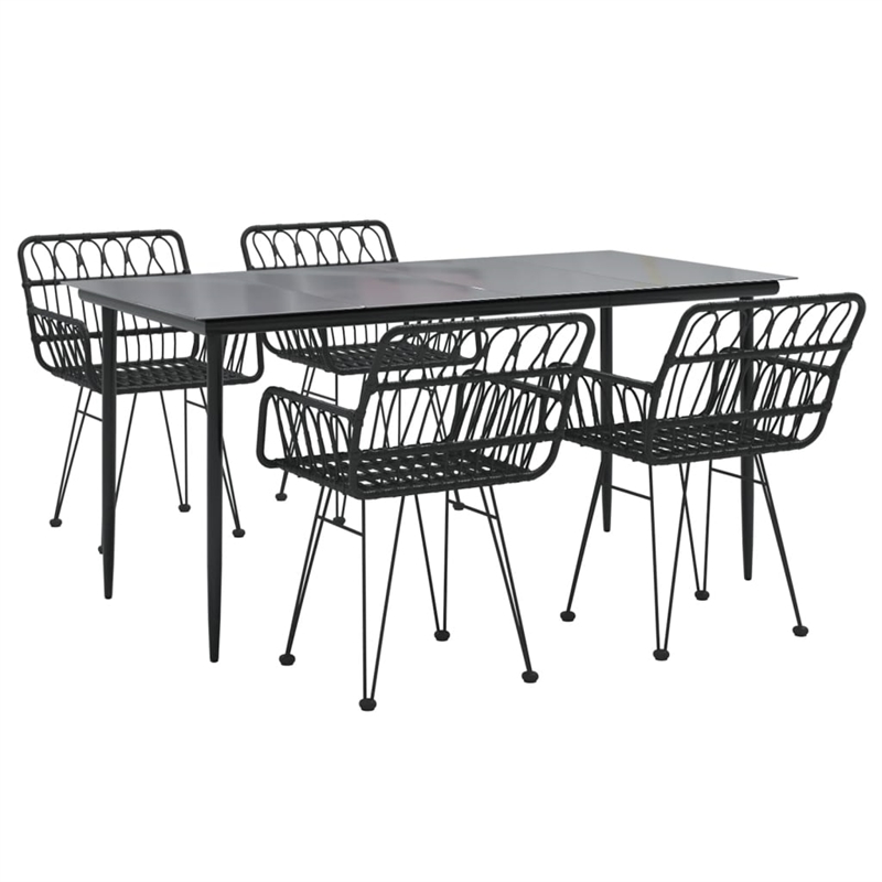 Bowery Hill Poly Rattan & Tempered Glass Medium Garden Dining Set in Black