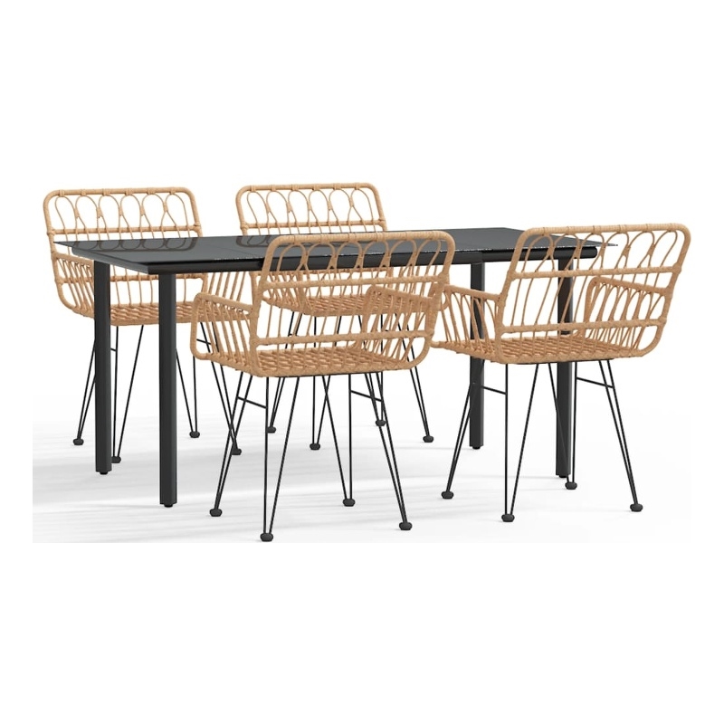 Bowery Hill Rattan Tempered Glass Large Durable Garden Dining Set - Black/Brown