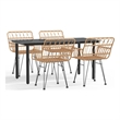 Bowery Hill Rattan Tempered Glass Large Durable Garden Dining Set - Black/Brown