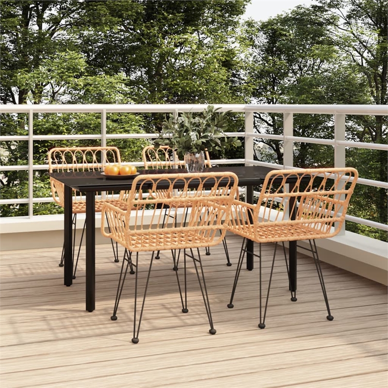 Bowery Hill Rattan Tempered Glass Large Durable Garden Dining Set - Black/Brown
