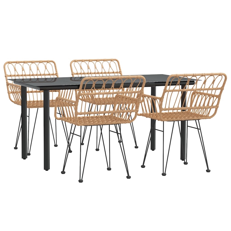 Bowery Hill Rattan Tempered Glass Large Durable Garden Dining Set - Black/Brown