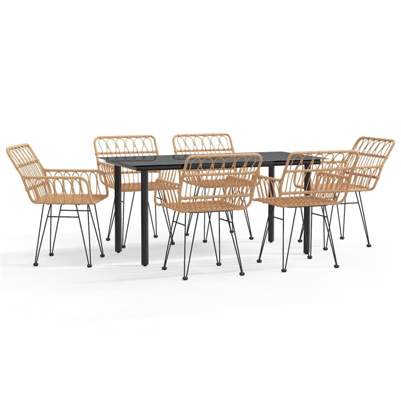 Bowery Hill Steel/Poly Rattan Standard Durable Garden Dining Set in Black/Brown