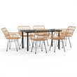 Bowery Hill Steel/Poly Rattan Standard Durable Garden Dining Set in Black/Brown