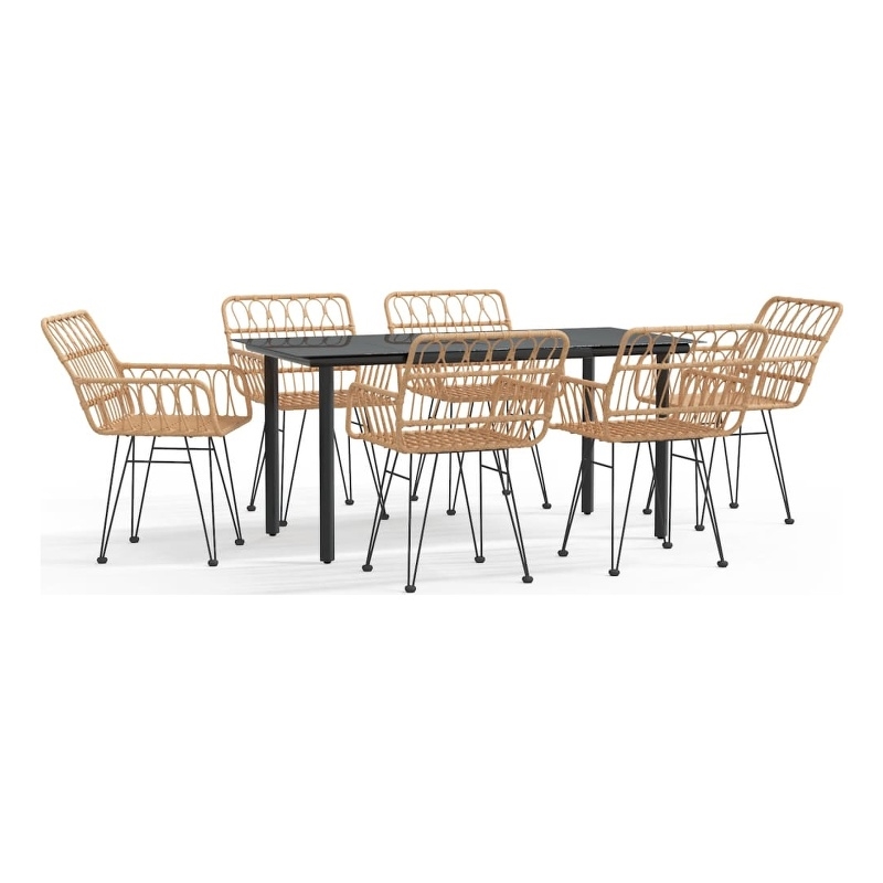 Bowery Hill Steel/Poly Rattan Standard Durable Garden Dining Set in Black/Brown