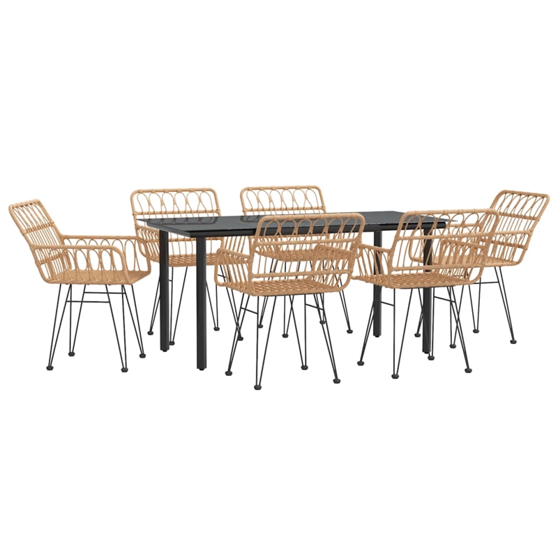 Bowery Hill Steel/Poly Rattan Standard Durable Garden Dining Set in Black/Brown