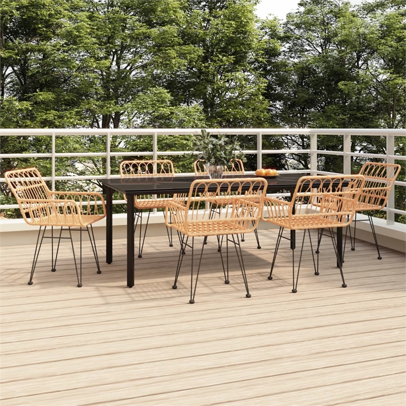 Bowery Hill Steel/Poly Rattan Standard Durable Garden Dining Set in Black/Brown