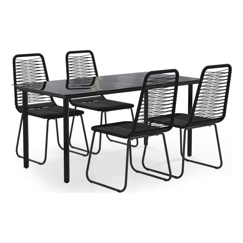 Bowery Hill PE Rattan 5 Piece Set Garden Dining Set in Black