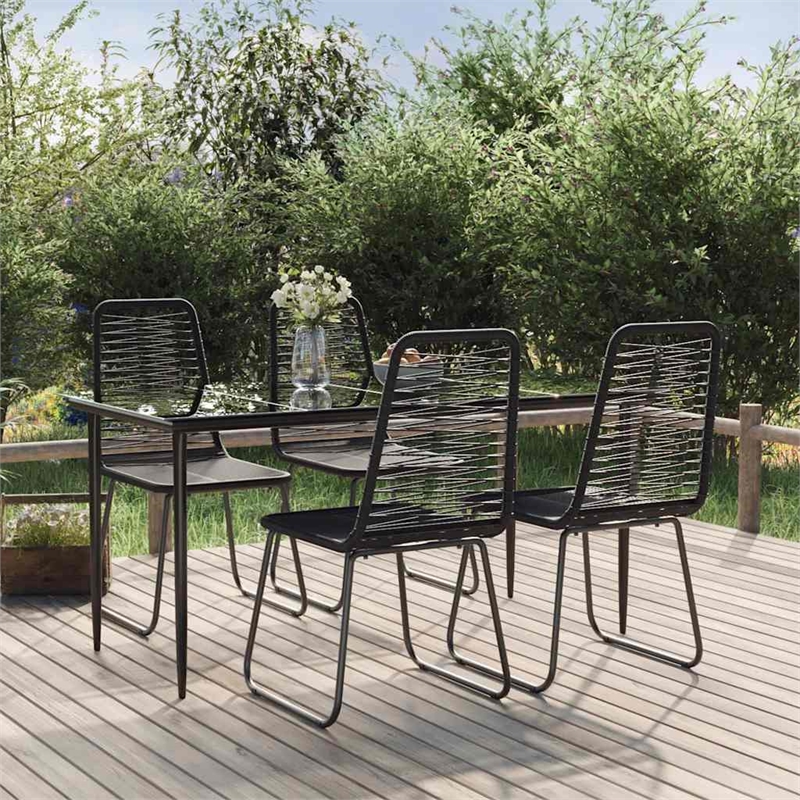 Bowery Hill Contemporary PE Rattan Durable Garden Dining Set in Black