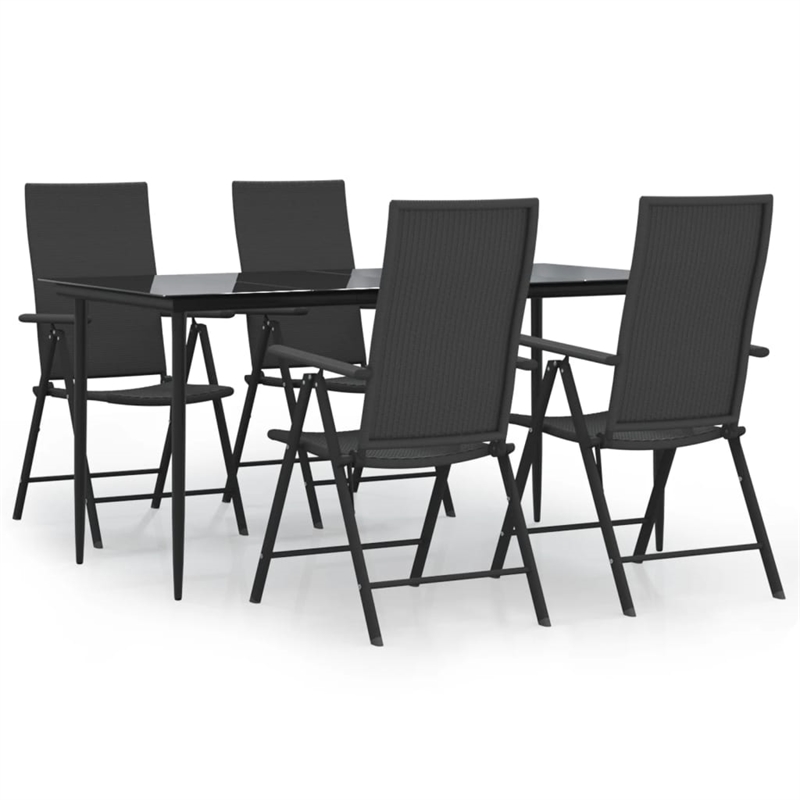 Bowery Hill PE Rattan 5 Piece Set Garden Dining Set in Black