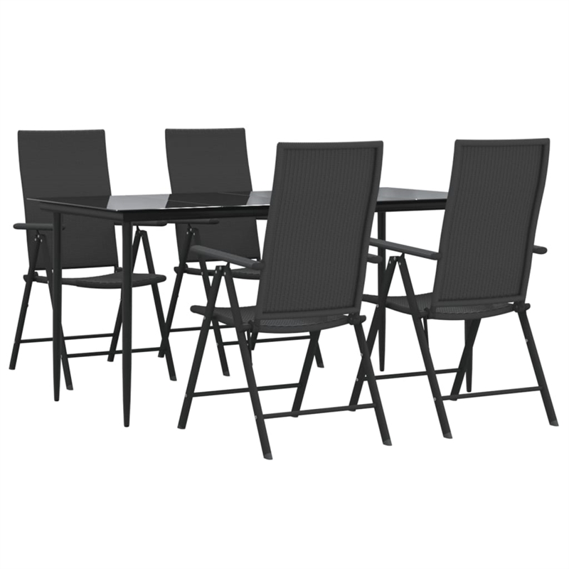 Bowery Hill PE Rattan 5 Piece Set Garden Dining Set in Black