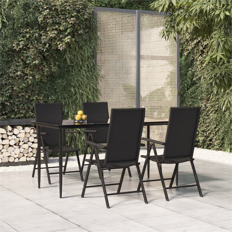 Bowery Hill PE Rattan 5 Piece Set Garden Dining Set in Black