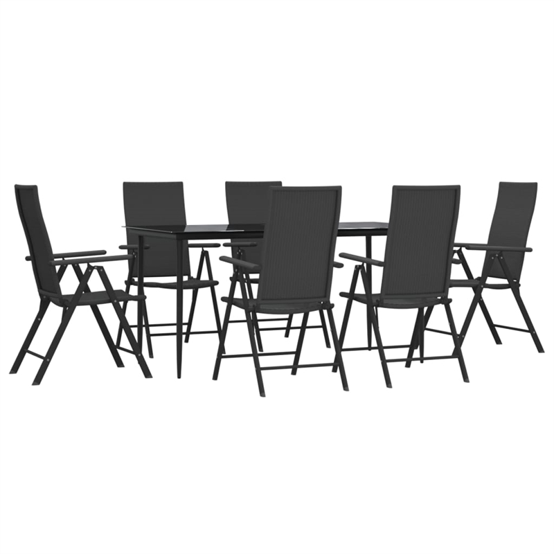 Bowery Hill Contemporary PE Rattan Durable Garden Dining Set in Black