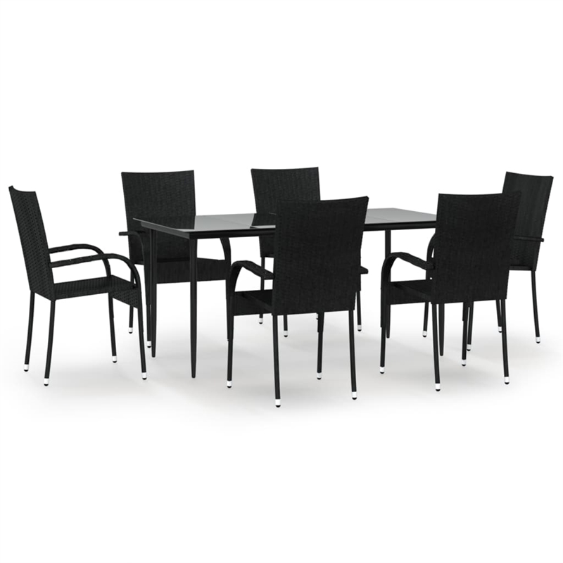 Bowery Hill Contemporary PE Rattan Durable Garden Dining Set in Black