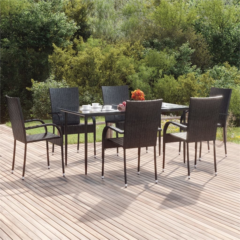 Bowery Hill Contemporary PE Rattan Durable Garden Dining Set in Black