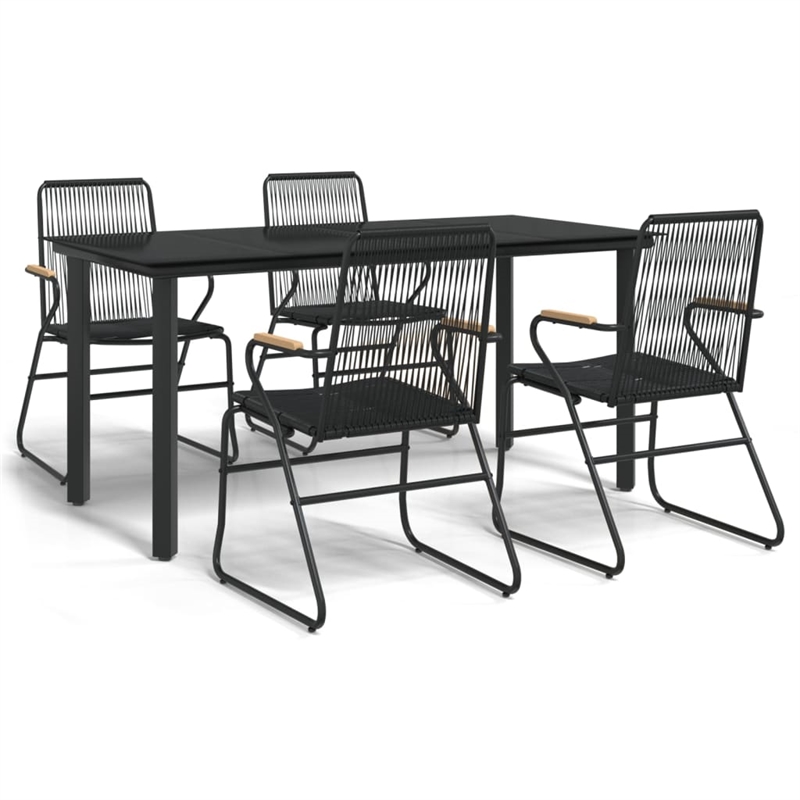 Bowery Hill Contemporary Powder-Coated Garden Dining Set in Black