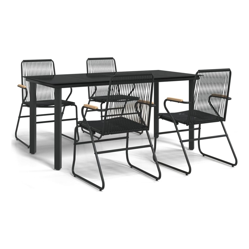 Bowery Hill Contemporary Powder-Coated Garden Dining Set in Black