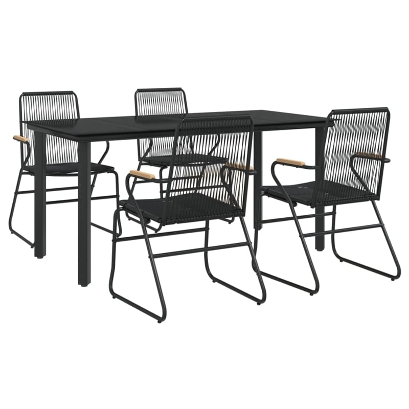 Bowery Hill Contemporary Powder-Coated Garden Dining Set in Black