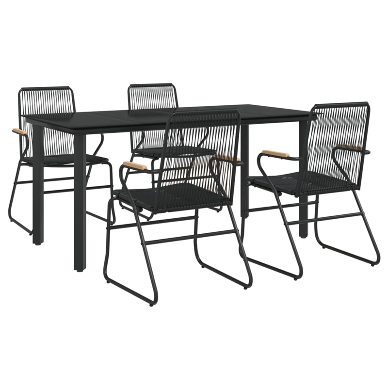Bowery Hill Contemporary Powder-Coated Garden Dining Set in Black