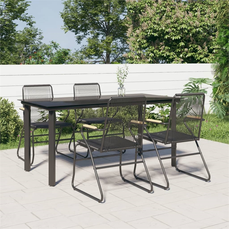 Bowery Hill Contemporary Powder-Coated Garden Dining Set in Black