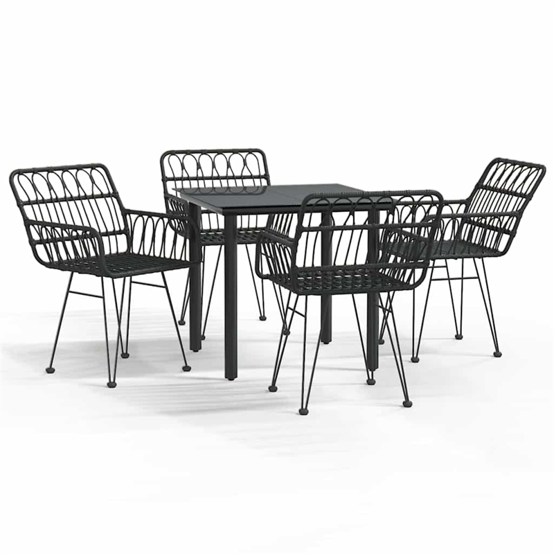 Bowery Hill Poly Rattan/Tempered Glass Garden Dining Set in Black
